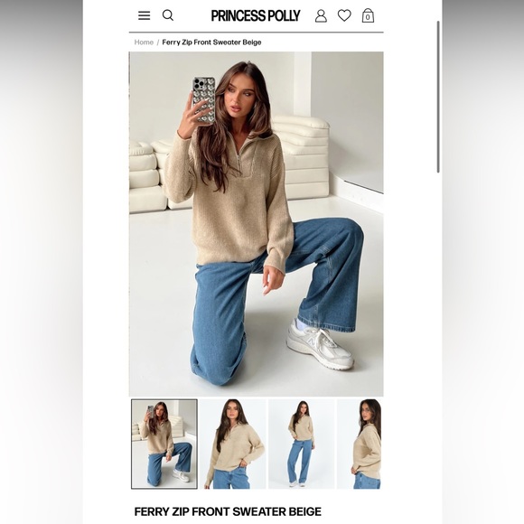 Princess Polly ferry zip front sweater beige - Picture 2 of 4